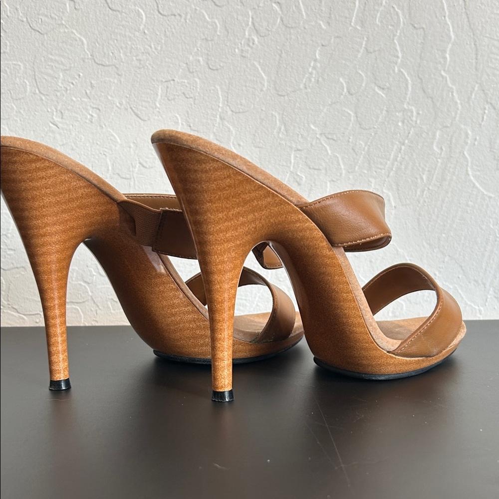 NWOT Women's Leather Strap Tan High Heel Sandal Mules - Picture 3 of 8